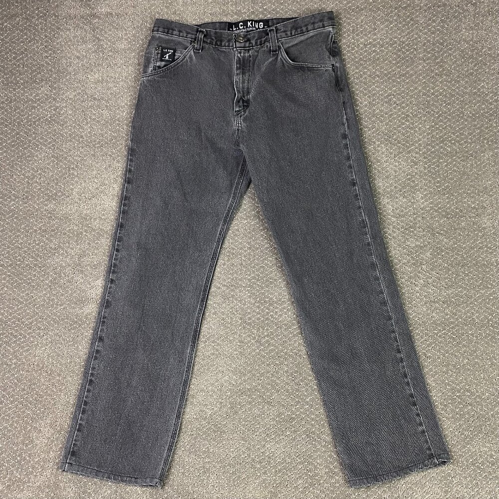 LC King Jeans Men's 34 x 32 Fits 34 x 30 Black Pointer Denim Workwear Cotton USA